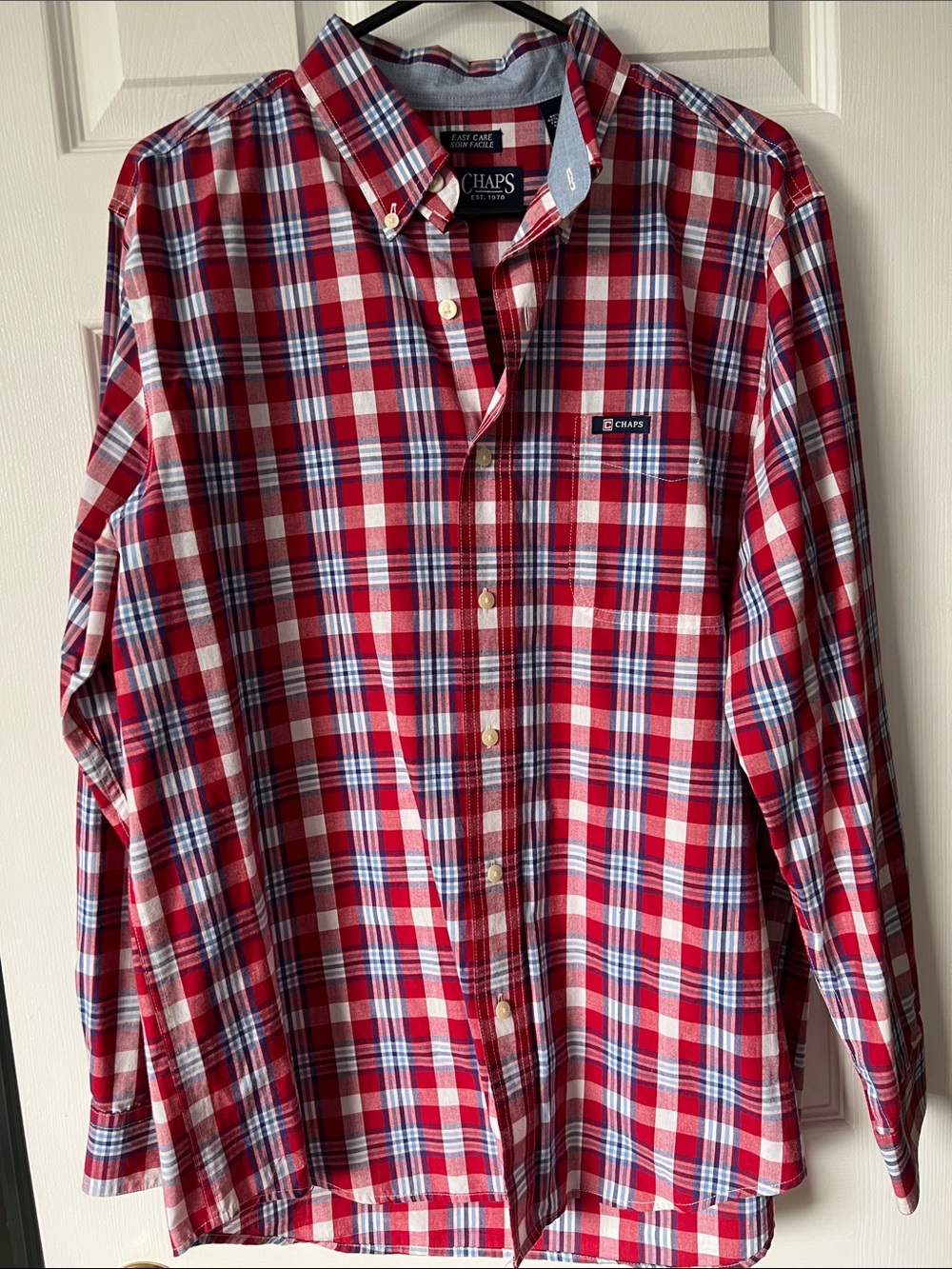 Chaps Red, Blue and White Plaid Button-Down Shirt